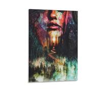 LITTPU Abstract Art Poster Colorful Forest Landscape Print Surreal Nature Wall Decor Modern Home Artwork Ethereal Woman Portrait Dreamy Forest Scene Unique Gift Idea Gift 16x24inch(40x60cm) Framed