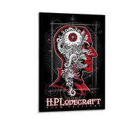 LITTPU HP Lovecraft Poster Art Film Festival Print Horror Wall Decor Dark Fantasy Artwork Gothic Home Decoration Unique Gift for Fans Literary Art Creepy Aesthetic Gift 08x12inch Framed