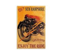 LITTPU Ride in New Hampshire Poster Vintage Motorcycle Art Print Enjoy The Ride Wall Decor Life Is Good Home Decoration Retro Biker Artwork for Living Room Or Office Gift 12x18inch Unframed