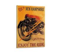 LITTPU Ride in New Hampshire Poster Vintage Motorcycle Art Print Enjoy The Ride Wall Decor Life Is Good Home Decoration Retro Biker Artwork for Living Room Or Office Gift 12x18inch Framed
