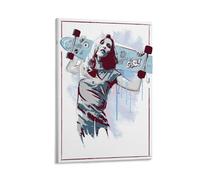 LITTPU Skateboard Girl Art Print Urban Wall Decor Modern Poster for Teens Street Style Home Decoration Youthful Vibes Trendy Artwork for Living Room Bedroom Office Gift 20x30inch Framed