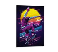 LITTPU Skateboarder Wall Art Print Retro Urban Skateboard Poster Colorful Graffiti Style Artwork Vibrant Cityscape Modern Home Decor for Sports Enthusiasts Gift 08x12inch Framed