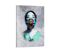 LITTPU Superhero Mask Woman Art Print Colorful Wall Poster Street Art Inspired Decor Modern Home Artwork Unique Gift Idea for Fans Vibrant Home Decoration Urban Style Gift 12x18inch Framed
