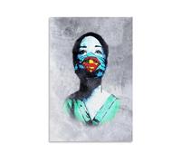 LITTPU Superhero Mask Woman Art Print Colorful Wall Poster Street Art Inspired Decor Modern Home Artwork Unique Gift Idea for Fans Vibrant Home Decoration Urban Style Gift 20x30inch Unframed