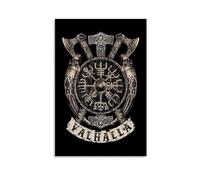 LITTPU Viking Shield Poster Art Valhalla Wall Decor Norse Mythology Print Axe And Shield Design Nordic Home Decoration Fantasy Artwork for Living Room Or Office Gift 08x12inch Unframed