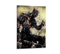 LITTPU Warrior Poster Art Fantasy Wall Print Dark Knight Artwork Medieval Warrior Decor Epic Battle Scene Unique Home Decor Gaming Art Vintage Style Print for Living Room Gift 12x18inch Framed