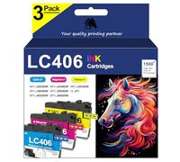 LiTuhorse LC406 LC4063PKS LC406CS LC406MS LC406YS 3-Pack Color Ink Cartridges LC 406 for Brother Printer MFC-J4335DW MFC-J4345DW MFC-J4535DW MFC-J5855DW MFC-J5955DW MFC-J6555DW MFC-J6955DW HL-JF1
