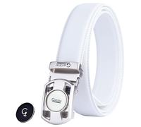 Litume GREEN GOLF Saffiano Leather Golf Belt for Men - Ratchet Slide Belt with Magnetic Enamel Ball Marker, Holeless Micro-Adjust Buckle, Scratch-Resistant Cross-Grain Texture (White)