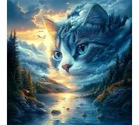 Lituor Fantasy Cat Diamond Painting for Adults,5D Scenery Diamond Painting Kits Round Full Drill DIY Diamond Art Kits for Beginner Crystal Picture Crafts for Home Decor 45x45cm
