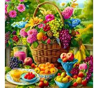 Lituor Fruit Flowers Diamond Art Kits for Adults,DIY 5D Square Full Drill Colorful Diamond Painting Kits for Beginner,Gem Art Diamond Dots Embroidery Painting for Home Wall Decor 85x85 cm