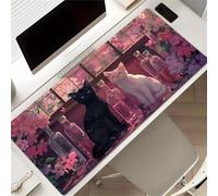Lituor Gaming Mouse Pad Black White Cat Flowers 600x300x3mm XXL Large Mouse Mat with Stitched Edges,Big Desk Pad with Non-Slip Base Keyboard Mousepad for Office & Home Computers, Laptop
