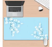 Lituor Gaming Mouse Pad Blue White Flowers 600x300x3mm XXL Large Mouse Mat with Stitched Edges,Big Desk Pad with Non-Slip Base Keyboard Mousepad for Office & Home Computers, Laptop