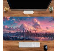 Lituor Gaming Mouse Pad City Scenery Clouds 800x300x3mm XXL Large Mouse Mat with Stitched Edges,Big Desk Pad with Non-Slip Base Keyboard Mousepad for Office & Home Computers, Laptop