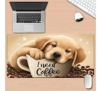 Lituor Gaming Mouse Pad Cute Dog Coffee 1000x500x3mm XXL Large Mouse Mat with Stitched Edges,Big Desk Pad with Non-Slip Base Keyboard Mousepad for Office & Home Computers, Laptop