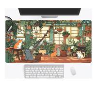 Lituor Gaming Mouse Pad Green Plants Cats 1200x600x3mm XXL Large Mouse Mat with Stitched Edges,Big Desk Pad with Non-Slip Base Keyboard Mousepad for Office & Home Computers, Laptop