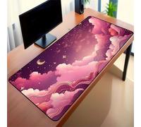 Lituor Gaming Mouse Pad Pink Cloud Moon 800x300x2mm XXL Large Mouse Mat with Stitched Edges,Big Desk Pad with Non-Slip Base Keyboard Mousepad for Office & Home Computers, Laptop