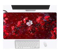 Lituor Gaming Mouse Pad Rainy Day Red Plum Blossoms 1000x500x2mm XXL Large Mouse Mat with Stitched Edges,Big Desk Pad with Non-Slip Base Keyboard Mousepad for Office & Home Computers, Laptop