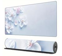 Lituor Gaming Mouse Pad White Flowers 600x300x2mm XXL Large Mouse Mat with Stitched Edges,Big Desk Pad with Non-Slip Base Keyboard Mousepad for Office & Home Computers, Laptop