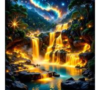 Lituor Golden Waterfall Diamond Art Kits for Adults,DIY 5D Round Full Drill Scenery Diamond Painting Kits for Beginner,Gem Art Diamond Dots Embroidery Painting for Home Wall Decor 95x95 cm