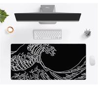 Lituor Mouse Pad Black Japanese Waves XXL Gaming mouse pad 1200x600x2mm Extended Desk Mat,with Non-Slip Base and Stitched Edge,Soft Smooth Surface Mousepad,Improved Precision and Speed