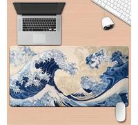 Lituor Mouse Pad Japanese Blue Waves XXL Gaming mouse pad 700x400x3mm Extended Desk Mat,with Non-Slip Base and Stitched Edge,Soft Smooth Surface Mousepad,Improved Precision and Speed