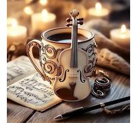 Lituor Violin Cup Diamond Art Kits for Adults,DIY 5D Round Full Drill Coffee Music Diamond Painting Kits for Beginner,Gem Art Diamond Dots Embroidery Painting for Home Wall Decor 55x55 cm
