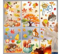 Litupic Autumn Window Stickers 9 Sheets Large-Size Fall Window Stickers for Glass Windo Decor Autumn Leaves Animals Woodland Thanksgiving Stickers Home Bedroom Nursery Room Windo Clings Decals