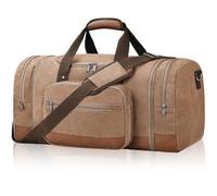 Litvyak Duffle Bag for Travel, Canvas Travel Duffel Bags Overnight Weekend Gym Carry On Luggage Bag for Men & Women, Coffee, 60L, Expandable Duffle Bag