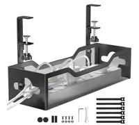 Litwaro Under Desk Cable Management Tray, No Drill, Metal Mesh, 2 Hole, Silver, 13.38 Inches