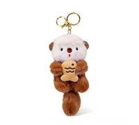Litwlly Plush Otter Keychain Cute Fluffy Otter Purse Charm Soft Backpacks Bags Car Key Ring Accessories for Women (Deep Brown)