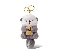 Litwlly Plush Otter Keychain Cute Fluffy Otter Purse Charm Soft Backpacks Bags Car Key Ring Accessories for Women (Grey)