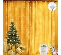 LITYBY Fairy Lights, 300LED 3Mx3M Curtain Lights, 8 Modes with Remote Timer, Battery Powered, Indoor for Christmas, Party, Wedding, Bedroom (Warm White)