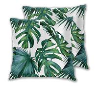 LIU&BAG 2 Pack Cushion Covers Classic Palm Leaves Tropical Jungle Green In Cotton (50 x 50 cm / 20 x 20 Inches