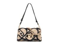 LIU.JO Faux Leather Shoulder Bag with Abstract Print, Gold Chain, Decorative Closure, Beige and Black