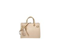Liu Jo Manhattan Handbag with Allover Logo, Neutral Beige, Faux Leather, 32 x 26 x 16 cm, with Adjustable Shoulder Strap and Decorative Tassel