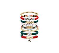 LIU JUN 2026 World Cup Soccer Bracelet Set For Women Men, USA Red White Blue Stretch Acrylic Beaded Game Day Fans Bracelets Fashionable Stackable Patriotic Team Party Gift Jewelry (ESP), L, Acrylic