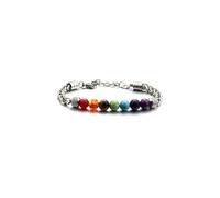 LIU JUN 7 Chakra Bracelet For Men, 8MM Natural Stone Pineapple Beads Stainless Steel Adjustable Silver Cuban Link Chain Handmade Power Healing Gift Jewelry, M, Stone, no gemstone