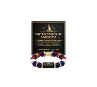 LIU JUN American Legacy Commemorative Bracelet For Women Men, USA 250th Anniversary Independence Day Freedom Elastic Beaded Bracelets Patriotic Memorial Jewelry Gift, L, Resin, no gemstone