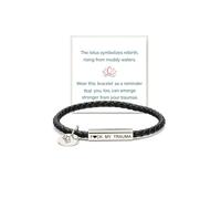 LIU JUN Be Kind Motivational Tube Bracelet For Women Men, To My Man Inspirational Coin Pendant Stainless Steel Band Leather Personalized Minimalistic Gift Jewelry, M, Leather, no gemstone