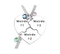 LIU JUN Bff Necklace For 3/4,Weirdo 1 Weirdo 2 3 Heart Pendant Stainless Steel Crystal Friendship Necklaces For Women Best Friends Sisters Forever Jewelry Gifts, L, Stainless Steel, Cubic Zirconia