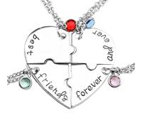 LIU JUN Bff Necklace For 3/4,Weirdo 1 Weirdo 2 3 Heart Pendant Stainless Steel Crystal Friendship Necklaces For Women Best Friends Sisters Forever Jewelry Gifts, L, Stainless Steel, Cubic Zirconia