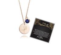 LIU JUN Birth Flower Necklace For Women, To My Boyfriends Mom 12 Month Coin Pendant Cubic Zirconia Dainty Gift Statement Birthday Gift Jewelry, Stainless Steel, No Gemstone