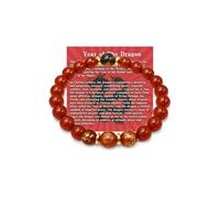 LIU JUN Chinese New Year Bracelets For Women, Chinese Zodiac Feng Shui Protection 8MM Natural Red Agate Buddha's Six Character Mantra Beaded Lucky Amulet Stretch Gift Jewelry, M, Metal Stone, no