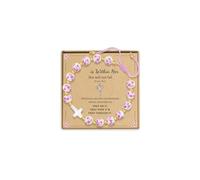 LIU JUN Cross Bracelet for Women, God Is Within Her She Will Not Fall First Holy Communion Ceramic Beads Blue Pink Floral Pattern Vintage Minimalism Adjustable Inspirational Gift Jewelry, M, Ceramic