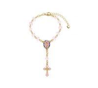 LIU JUN Crystal Rosary Bracelet For Women Men, Catholic Virgin Mary Bracelet With Rhinestone Medal Cross Beaded Prayer Bracelets Car Rear View Mirror Backpack Door Hanging Ornament Faith Gift Jewelry