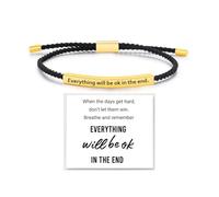 LIU JUN Everything Will Be Ok In The End Bracelet For Women, Adjustable Handmade Braided Stainless Steel Tube Engraved Inspirational Bracelets Motivational Simple Personalized Jewelry Gifts, L