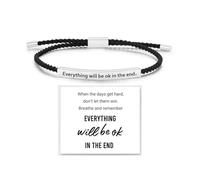 LIU JUN Everything Will Be Ok In The End Bracelet For Women, Adjustable Handmade Braided Stainless Steel Tube Engraved Inspirational Bracelets Motivational Simple Personalized Jewelry Gifts, L