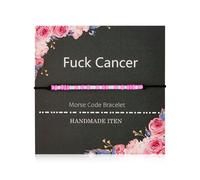 LIU JUN Fck Cancer Morse Code Bracelet For Women, Breast Cancer Survivor Strength Pink Beads Inspirational Bracelets Adjustable Mind Peace Gifts Jewelry, L, Plastic, no gemstone