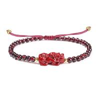 LIU JUN Feng Shui Pixiu Bracelet For Women, Natural Burgundy Garnet Stone Beaded Lucky Wealth Amulet Stretch Gift Jewelry, M, Stone, no gemstone