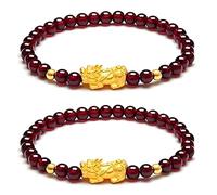 LIU JUN Fengshui Wealth And Luck Bracelet, Feng Shui Pixiu Black Obsidian Prosperity Buddha Beads Elastic Bracelets Wealthy For Women Men Jewelry Gifts, L, Stone, no gemstone
